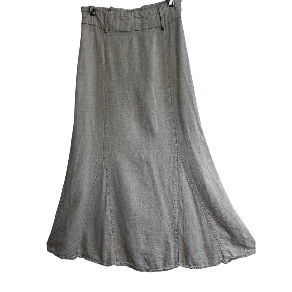 Enzzo Linen Blend Maxi Skirt | Neutral Beige Flowy Boho Minimalist Coastal Small